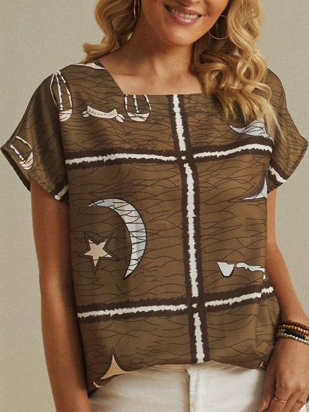 Star Moon Striped Printed Square Neck Short Sleeve Blouse, Multicolor, Tees & T-shirts
Star Moon Striped Printed Square Neck Short Sleeve Blouse, Multicolor, Tees & T-shirts