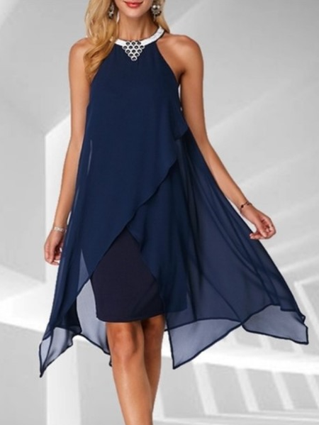 Chiffon Casual Weaving Dress, Purplish blue, Mini Dresses
