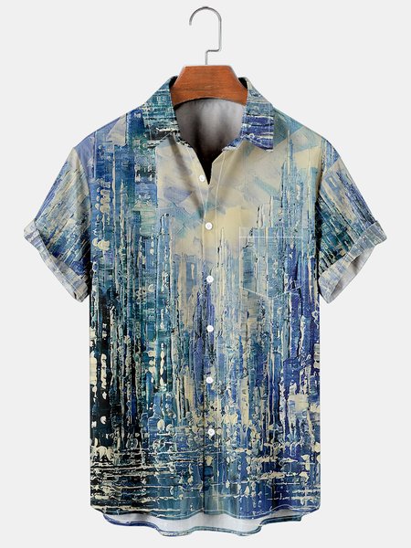 Casual vacation style abstract print short-sleeved shirt, Blue, Short Sleeves Shirts
Casual vacation style abstract print short-sleeved shirt, Blue, Short Sleeves Shirts