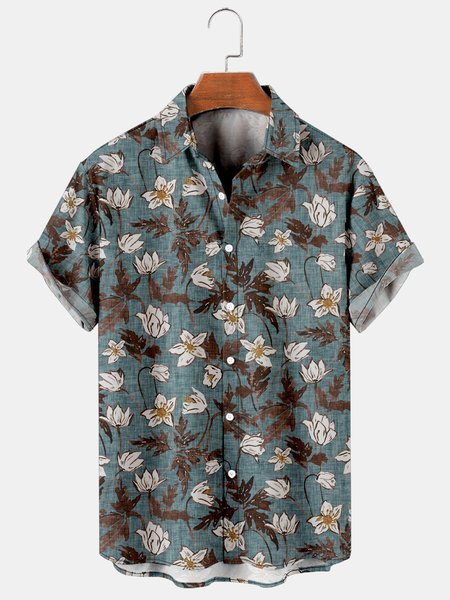 Mens Retro Floral Print Casual Breathable Short-Sleeved Shirt, As picture, Men's Floral shirt
