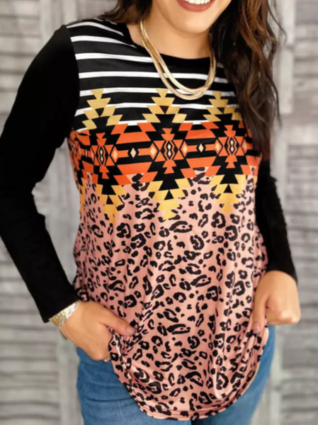 Striped leopard print ethnic gradient pattern T-shirt Leopard Loosen Crew Neck Shirts & Tops, Multicolor, Tops
Striped leopard print ethnic gradient pattern T-shirt Leopard Loosen Crew Neck Shirts & Tops, Multicolor, Tops