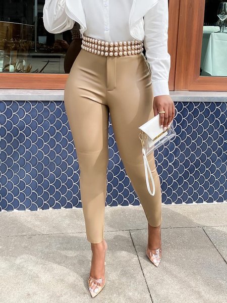 High Waist Daily Skinny Leg Pants With No Belt, As picture, Skinny Leg Pants
