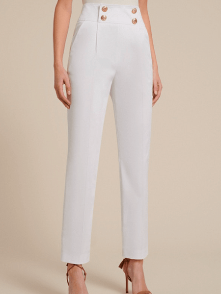 Spring Simple Slightly stretchy Mid-weight Pants, White, Straight Leg Pants