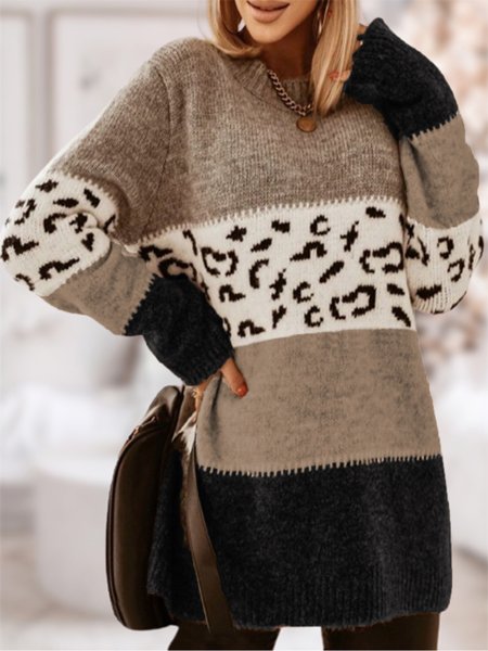 Color-block Leopard Long Sleeve Plus Size Casual Women Tunic Sweater, Black-white, Knitwear & Sweaters
Color-block Leopard Long Sleeve Plus Size Casual Women Tunic Sweater, Black-white, Knitwear & Sweaters