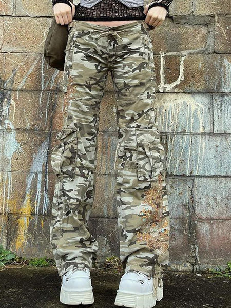 Denim Camo Loosen Casual Pants, Camouflage, Jeans