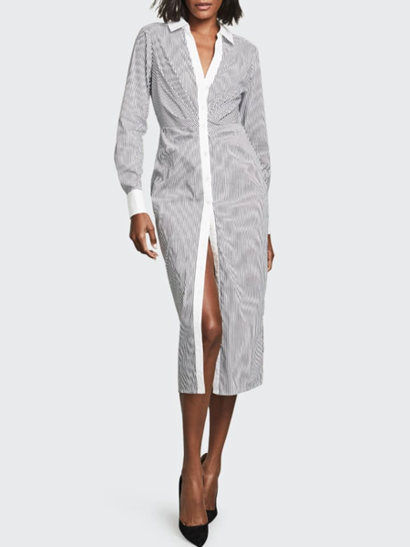 Spring Simple Non-Stretch Lightweight Shirt Collar Long sleeve Dress, Stripe, Midi Dresses
Spring Simple Non-Stretch Lightweight Shirt Collar Long sleeve Dress, Stripe, Midi Dresses