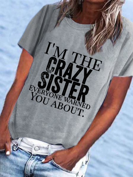 Casual Letter Loosen Shirts & Tops, Gray, Tops