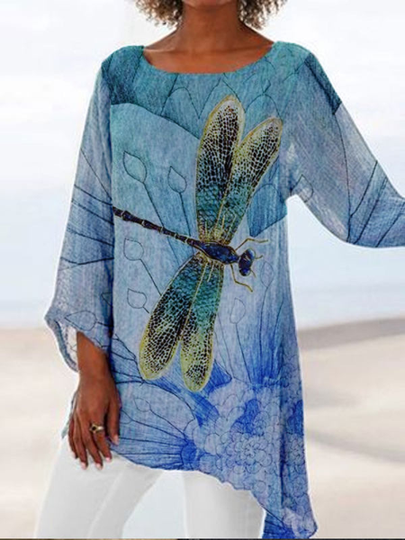 Casual Dragonfly Regular Fit Shirts & Tops, Blue, Tops