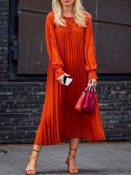 Crew Neck Elegant Long Sleeve Maxi Dress, Orange red, Maxi Dresses
Crew Neck Elegant Long Sleeve Maxi Dress, Orange red, Maxi Dresses