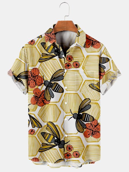 Mens Bee Print Casual Breathable Chest Pocket Short Sleeve Hawaiian Shirts, Yellow, Men's Floral shirt
Mens Bee Print Casual Breathable Chest Pocket Short Sleeve Hawaiian Shirts, Yellow, Men's Floral shirt