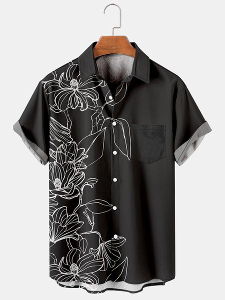 Mens Floral Print Casual Breathable Chest Pocket Short Sleeve Hawaiian Shirts, Black, Men's Floral shirt
Mens Floral Print Casual Breathable Chest Pocket Short Sleeve Hawaiian Shirts, Black, Men's Floral shirt