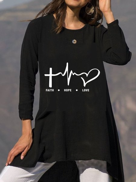 Letter Cotton Blends Regular Fit Shirts & Tops, Black, Tops