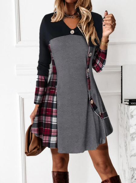 Color Block/Plaid Long Sleeves A-line Above Knee Casual Skater Dresses, Gray, Casual Dresses
Color Block/Plaid Long Sleeves A-line Above Knee Casual Skater Dresses, Gray, Casual Dresses
