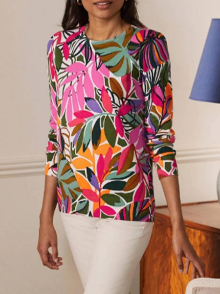 Daily Crew Neck Casual Floral Top, Multicolor, Tops 
Daily Crew Neck Casual Floral Top, Multicolor, Tops