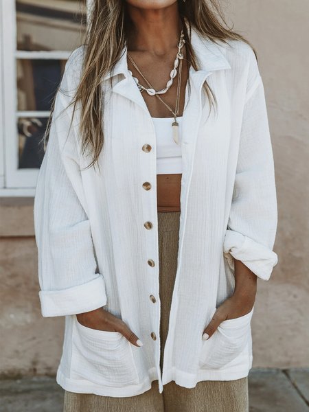 Plain Buttoned Pockets Long Sleeve Lapel Plus Size Casual Cardigan, White, Outerwear
Plain Buttoned Pockets Long Sleeve Lapel Plus Size Casual Cardigan, White, Outerwear