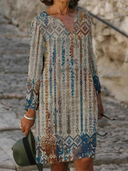 Casual Geometric Print Long Sleeve Notched Neck Mini Dresses, Multicolor, Casual Dresses
Casual Geometric Print Long Sleeve Notched Neck Mini Dresses, Multicolor, Casual Dresses