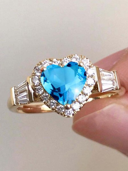Heart-shaped Crystal Zircon Ring, Blue, Rings