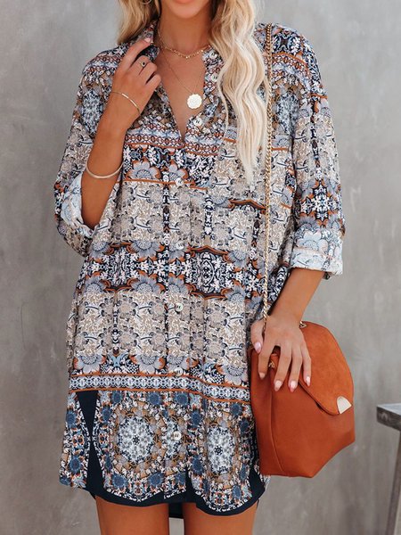 Elegant Printed Holiday Casual Long Sleeve Mini Shirt Dresses, Blue, Mini Dresses
Elegant Printed Holiday Casual Long Sleeve Mini Shirt Dresses, Blue, Mini Dresses