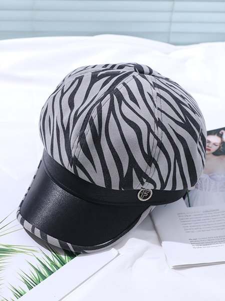 PU Leather Leopard Hat, Gray, Women Hats