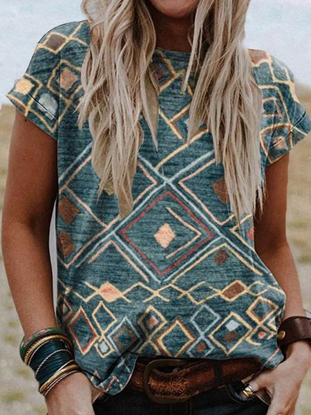 Short sleeve crew neck geometric Bohemian West style Shirts & Tops Plus Size, Blue, Tees & T-shirts
Short sleeve crew neck geometric Bohemian West style Shirts & Tops Plus Size, Blue, Tees & T-shirts
