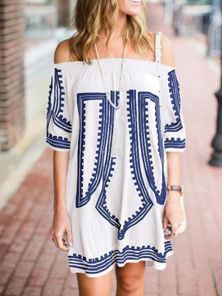 One-neck elastic geometric holiday pattern straight dress, White, Boho dresses
One-neck elastic geometric holiday pattern straight dress, White, Boho dresses