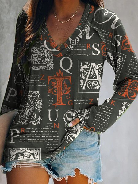 Letter printing casual V-neck raglan long-sleeved T-shirt for women, Multicolor, Tops
Letter printing casual V-neck raglan long-sleeved T-shirt for women, Multicolor, Tops