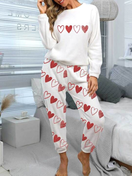 Lovely Love Two-piece Valentine's Day Home Clothing Cute Crew Neck Suits, White, Suit Set
Lovely Love Two-piece Valentine's Day Home Clothing Cute Crew Neck Suits, White, Suit Set