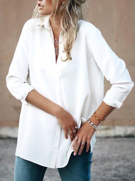 Casual Shirt Collar Loosen Solid Long Sleeve Shirts & Tops, White, Blouses & Shirts
Casual Shirt Collar Loosen Solid Long Sleeve Shirts & Tops, White, Blouses & Shirts