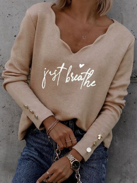 Waves V Neck Casual Loosen Letter Shirts & Tops, Apricot, Long sleeve tops
Waves V Neck Casual Loosen Letter Shirts & Tops, Apricot, Long sleeve tops