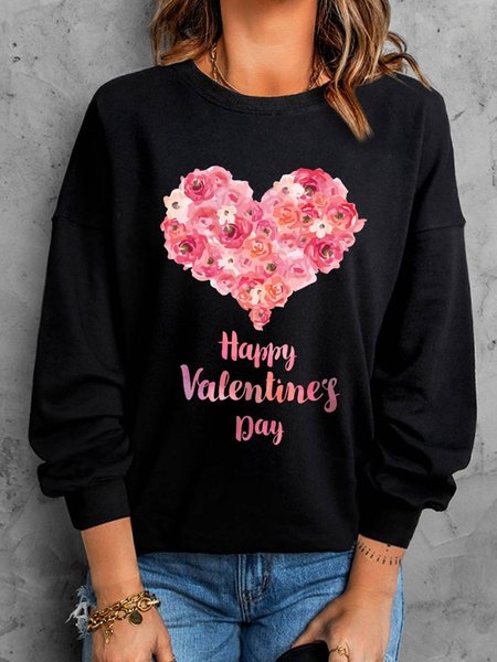 Round Neck Letter Casual Sweatshirt, Black, Hoodies & Sweatshirts