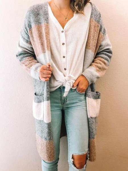Color-block Striped Long Sleeves Pockets Plus Size Casual Women Cardigan, Multicolor, Cardigans
Color-block Striped Long Sleeves Pockets Plus Size Casual Women Cardigan, Multicolor, Cardigans