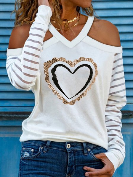 Geometric Loosen Casual Shirts & Tops, White, Tops