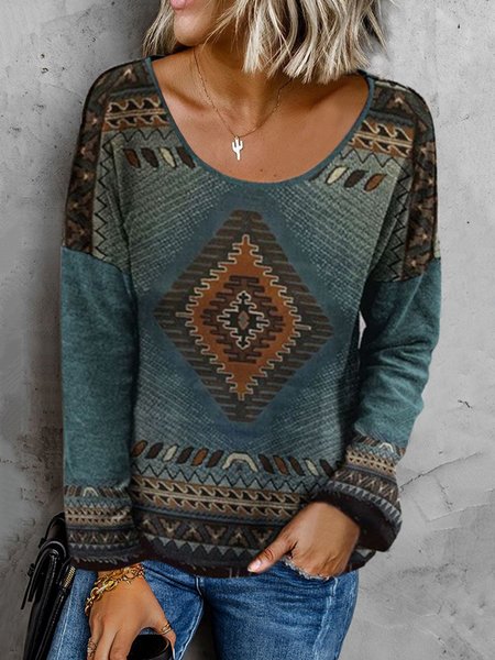 Round Neck Shirts & Tops, Green, Long sleeve tops