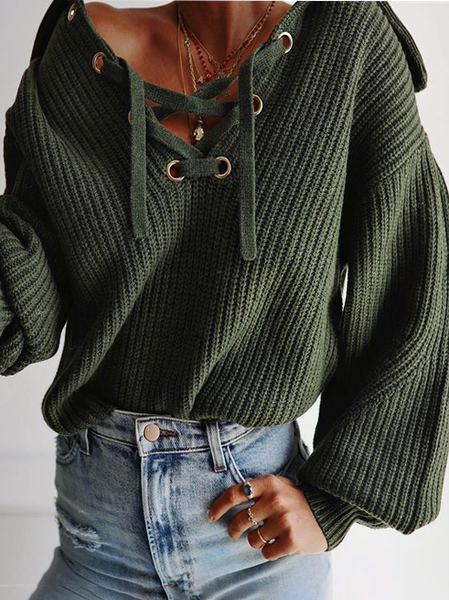 Cross Yarn/Wool Yarn Sweater, Green, Knitwear & Sweaters