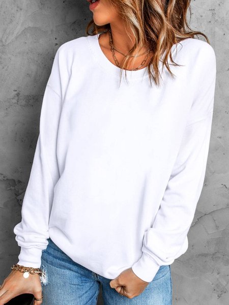 Plain Regular Fit Casual Sweatshirts, White, Hoodies & Sweatshirts