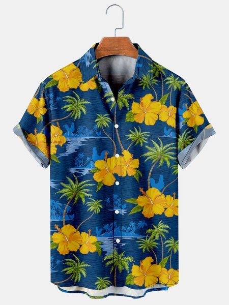 Vacation Leisure Plant Elements Palm Leaf And Floral Pattern Hawaiian Style Printed Shirt Top, Blue, Men's Floral shirt
Vacation Leisure Plant Elements Palm Leaf And Floral Pattern Hawaiian Style Printed Shirt Top, Blue, Men's Floral shirt