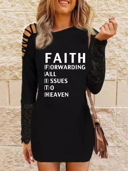 Casual Long Sleeve Plus Size Printed Dress, Black, Mini Dresses