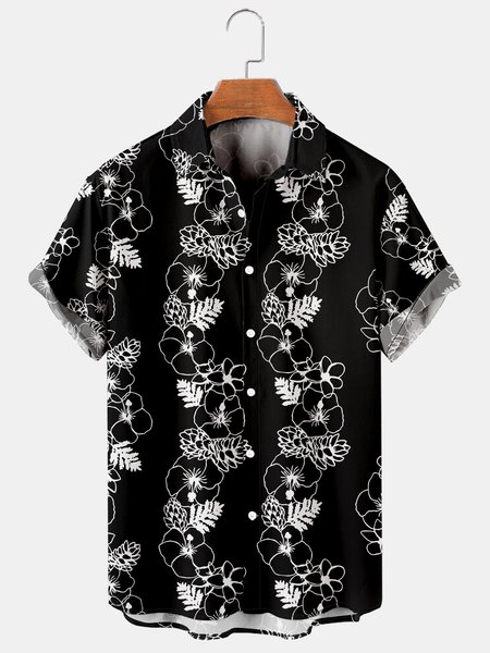 Resort Style Hawaiian Series Plant Flower Leaf Element Pattern Lapel Short-Seeved Shirt Print Top, Black, Men's Floral shirt
Resort Style Hawaiian Series Plant Flower Leaf Element Pattern Lapel Short-Seeved Shirt Print Top, Black, Men's Floral shirt