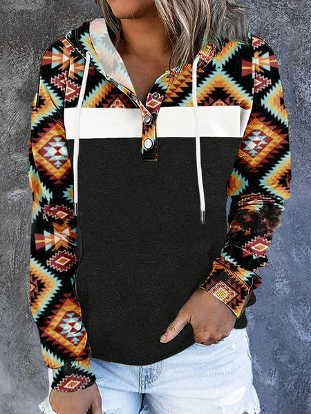 Hooded Casual Tribal Sweatshirt, Black, Sweatshirts & Hoodies