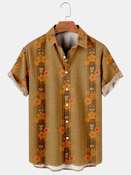 Vacation Leisure Plant Elements Palm Floral Pattern Hawaiian Style Printed Shirt Top, As picture, Men's Floral shirt