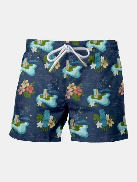 Resort-Inspired Hawaiian Cropped Beach Shorts With Floral And Indigenous Motifs With Side Pockets, Multicolor, Men's shorts
Resort-Inspired Hawaiian Cropped Beach Shorts With Floral And Indigenous Motifs With Side Pockets, Multicolor, Men's shorts
