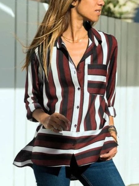 Casual Long Sleeve Shirt Collar Plus Size Striped Printed Tops Blouses, Wine red, Blouses & Shirts
Casual Long Sleeve Shirt Collar Plus Size Striped Printed Tops Blouses, Wine red, Blouses & Shirts