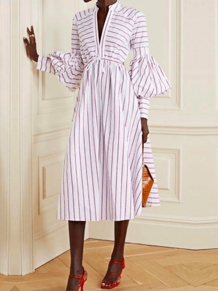 Spring A-line Loosen Elegant Lightweight Long sleeve Dresses, Stripe, Midi Dresses
Spring A-line Loosen Elegant Lightweight Long sleeve Dresses, Stripe, Midi Dresses