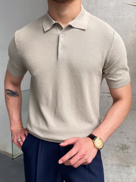 

Men's Plain Yarn Casual POLO Shirt, As picture, Polos