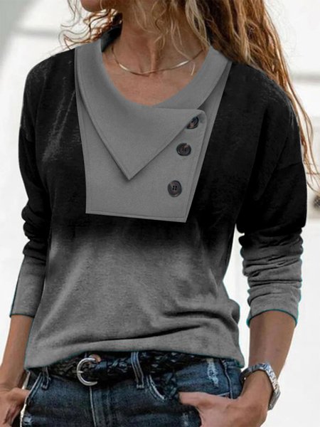 Ombre Loosen Casual Shirts & Tops, Black, Tops