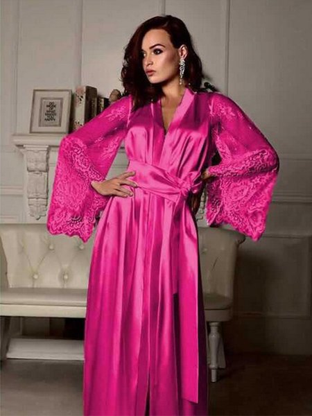 

Lace Sleeve Nightgown Plus Size, Rose red, Pajamas
