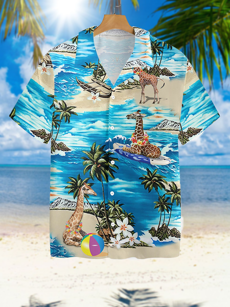 Vacation Leisure Plant Elements Coconut Tree and Giraffe Pattern Hawaiian Style Printed Shirt Top, As picture, Men's Floral shirt
Vacation Leisure Plant Elements Coconut Tree and Giraffe Pattern Hawaiian Style Printed Shirt Top, As picture, Men's Floral shirt