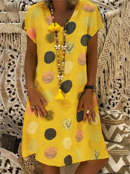 Casual fashion printed multicolor polka dot V-neck short-sleeved mid-length dress, Yellow, Mini Dresses
Casual fashion printed multicolor polka dot V-neck short-sleeved mid-length dress, Yellow, Mini Dresses