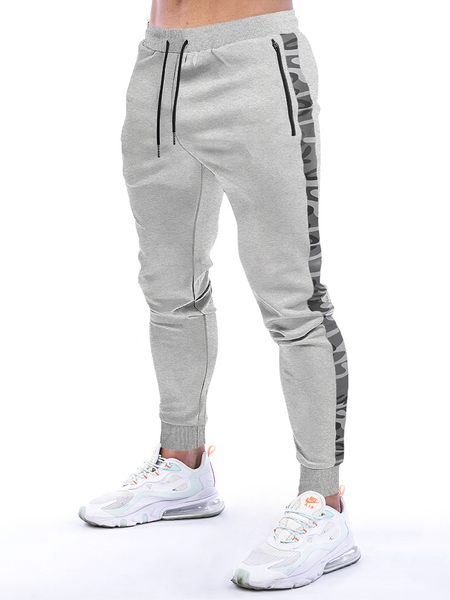 Men's Stretch-Waist Wtitching Strapping Training Sweatpants, Light grey, Pants