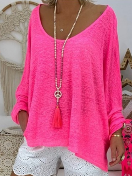 Pure color plus size all-match loose long-sleeved top T-shirt, Deep pink, T-Shirts
Pure color plus size all-match loose long-sleeved top T-shirt, Deep pink, T-Shirts